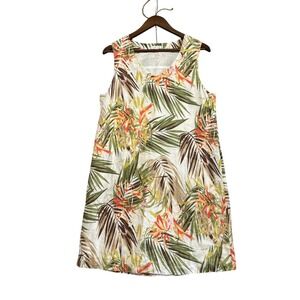 J. Jill Love Linen Womens Sz M Tropical Palm Print Sleeveless Resort Relax Beach